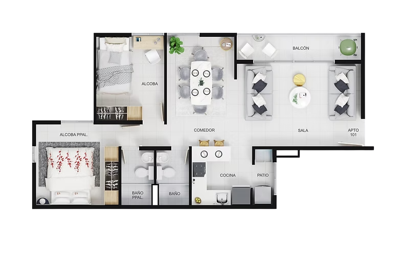 Plano Tipo 02 y 03 Piso 2 al 9 - 63.49 m²