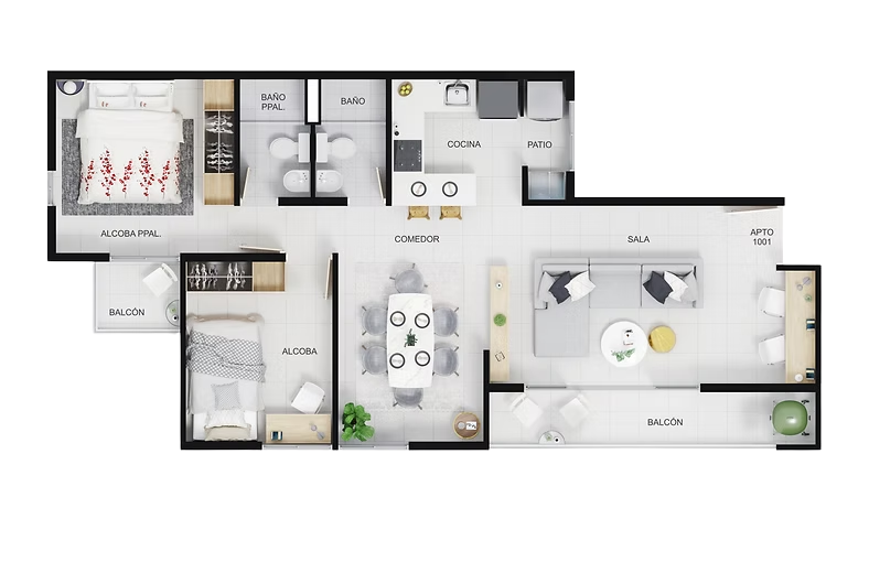 Plano Tipo 01 y 04 Piso 10 al 12 - 66.74 m²