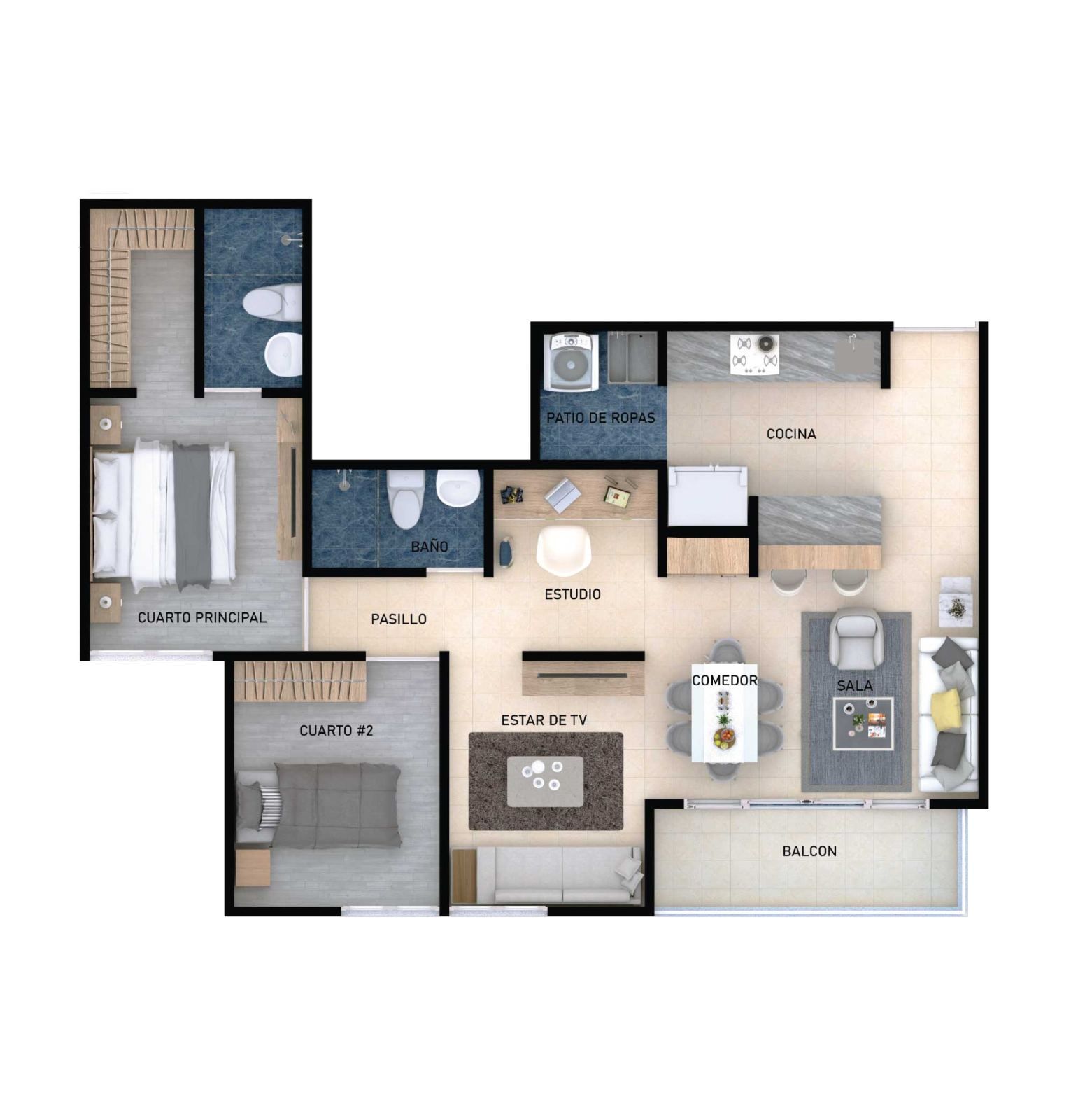 Planta del apartamento tipo · 74,66 m²