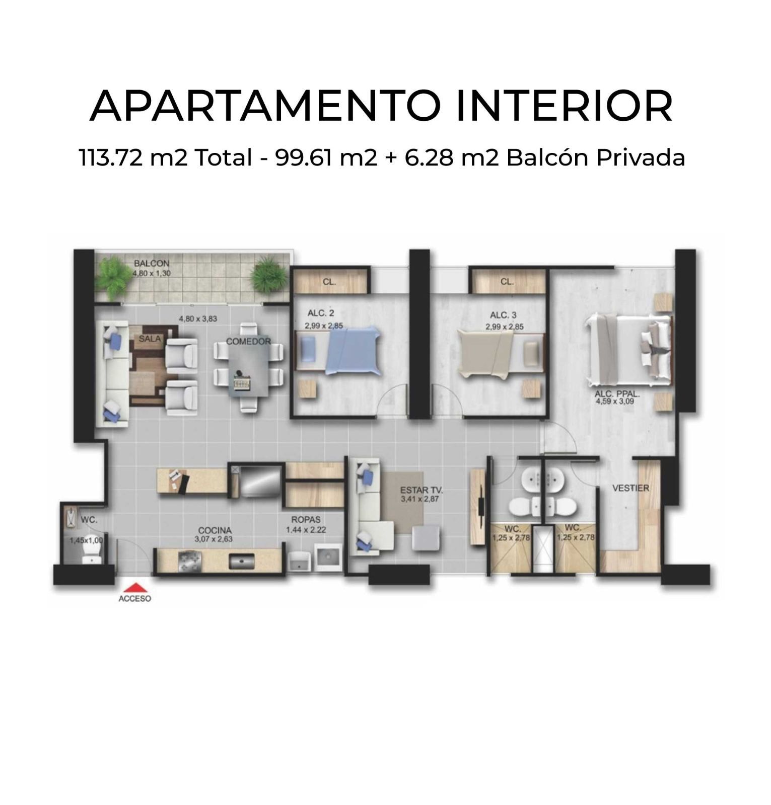 Plano del apartamento tipo interior · Podium