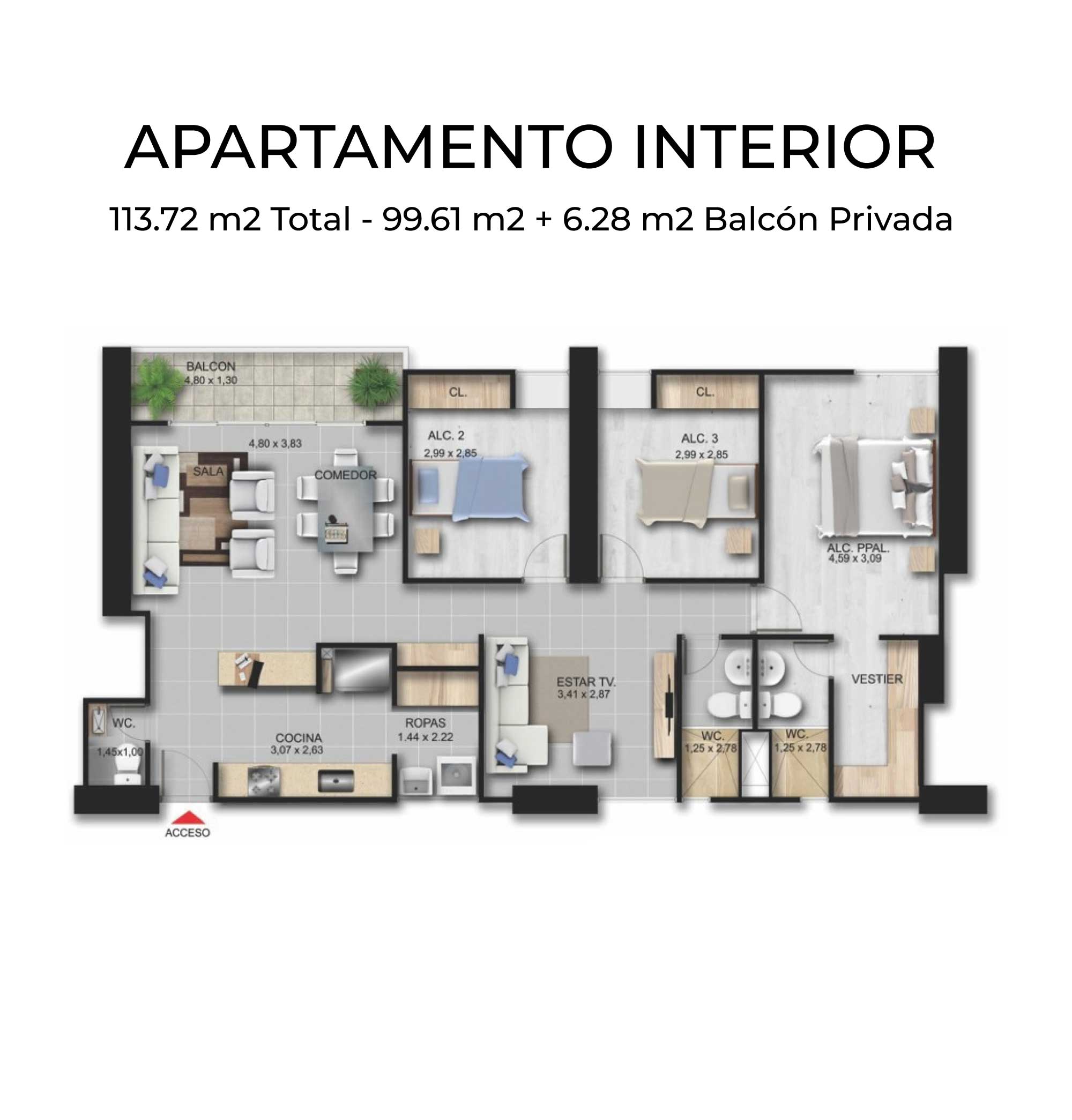 Apartamento de 113 metros cuadrados, entrega en 2027
